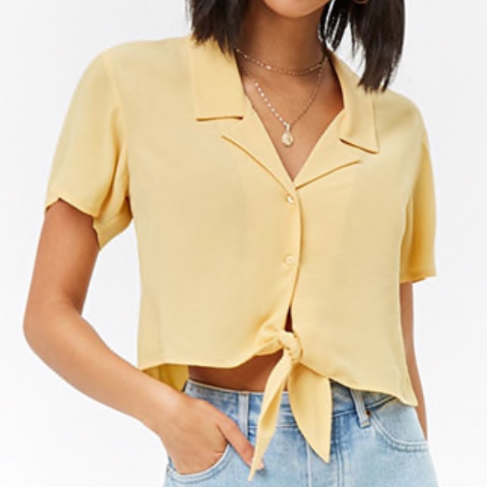 Yellow Boxy Tie-Front Shirt